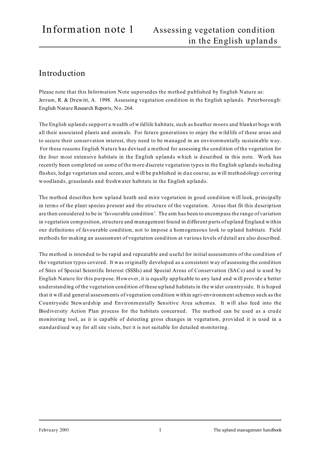 Assessing Vegetation Condition in the English Uplands Introduction