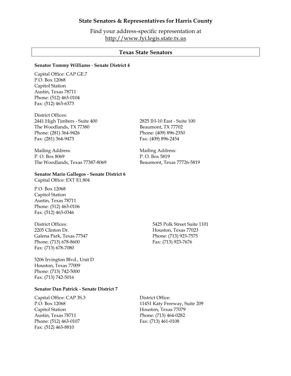 State Senators & Representatives for Harris County Find Your Address