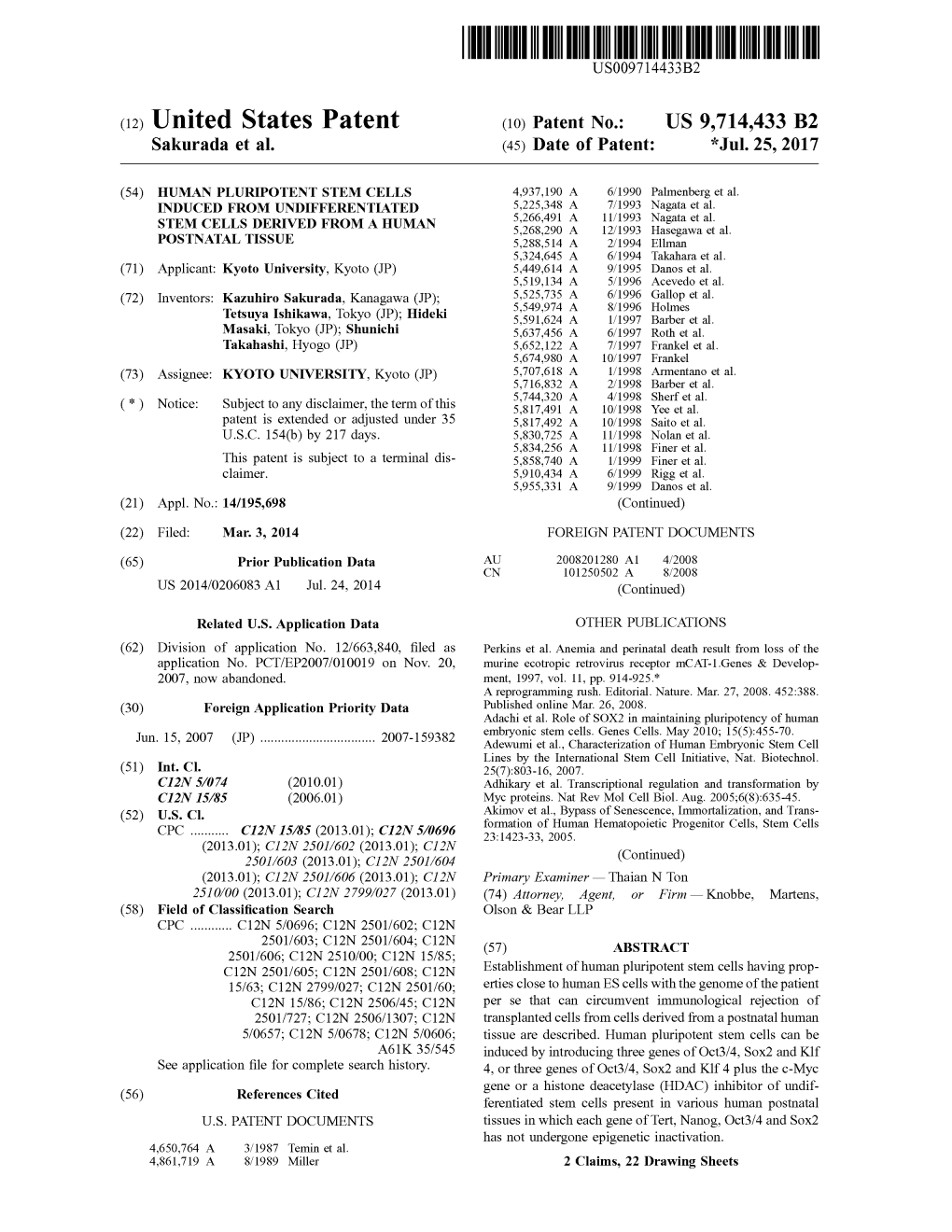 (12) United States Patent (10) Patent No.: US 9,714.433 B2 Sakurada Et Al