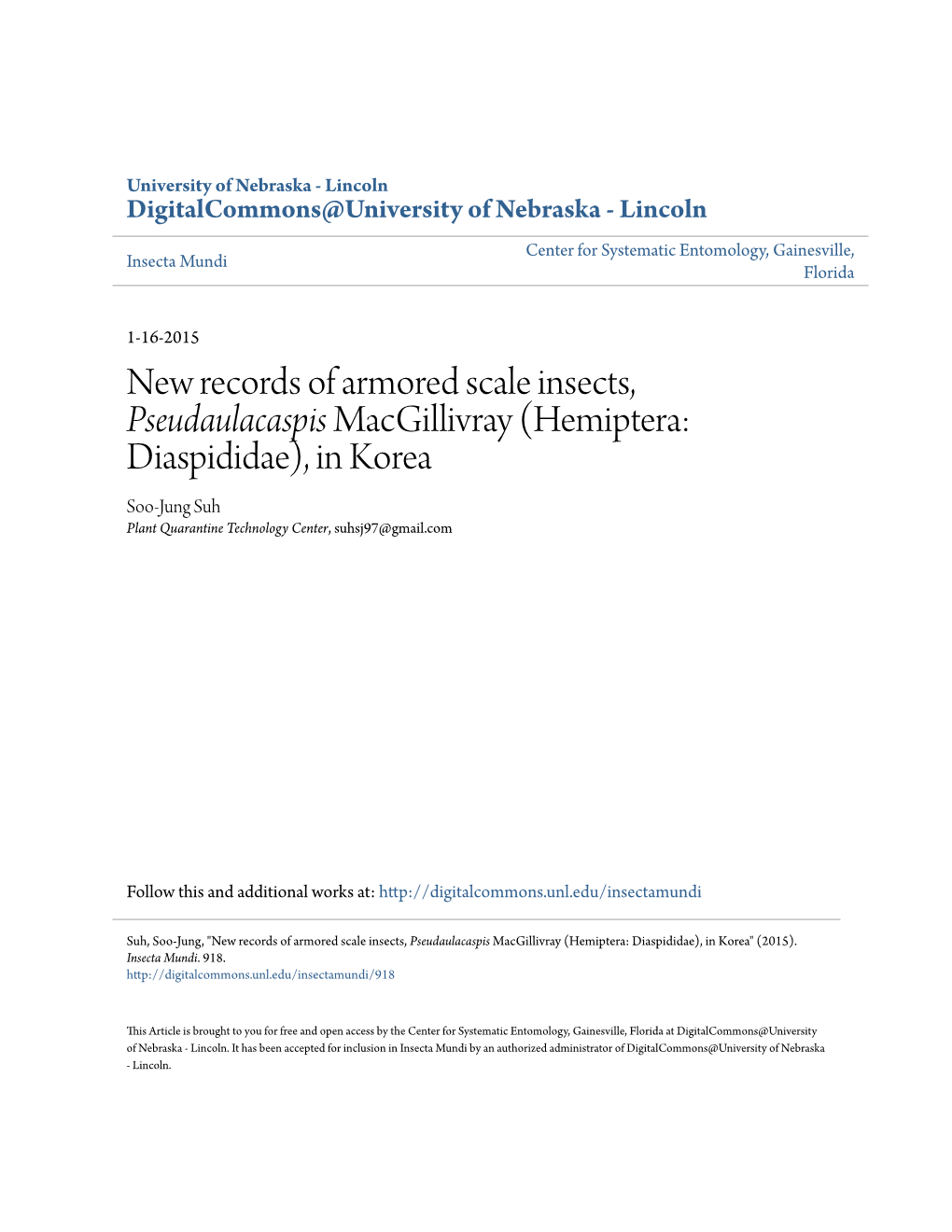 New Records of Armored Scale Insects, &lt;I&gt;Pseudaulacaspis&lt;/I