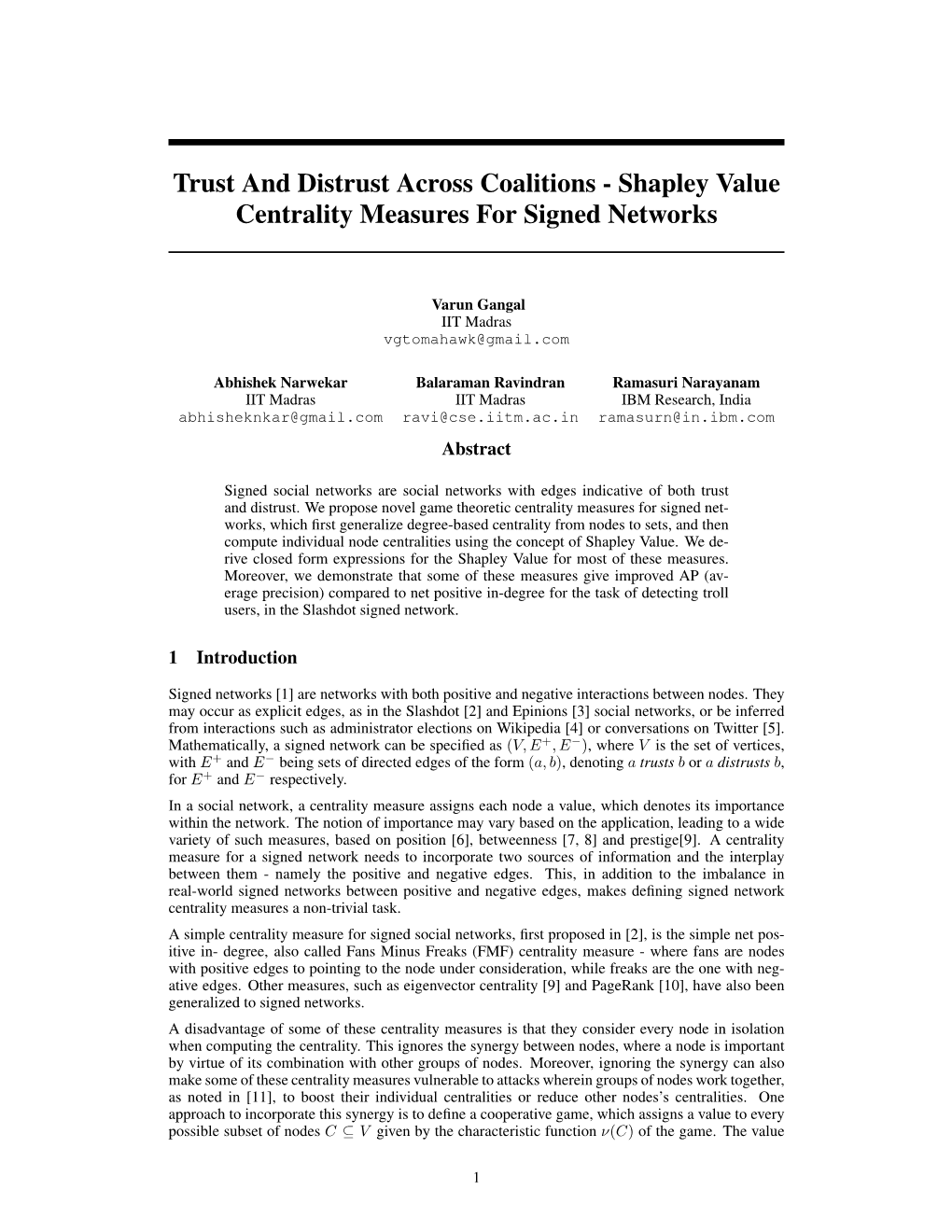 Shapley Value Centrality Measures for Signed Networks