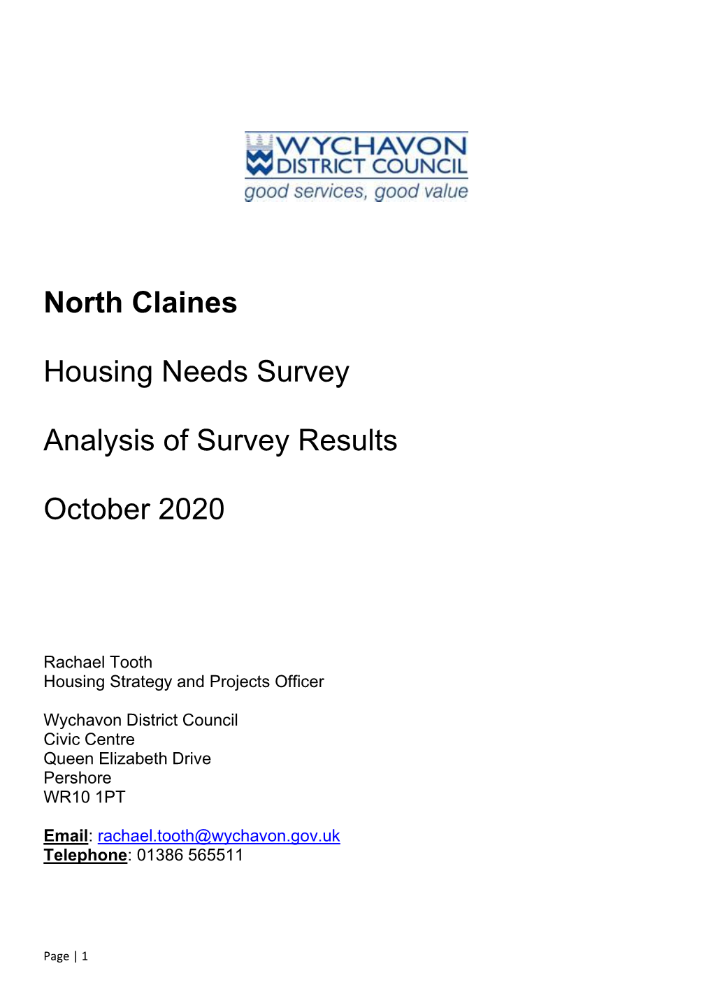 North Claines Housing Needs Survey Analysis of Survey Results October