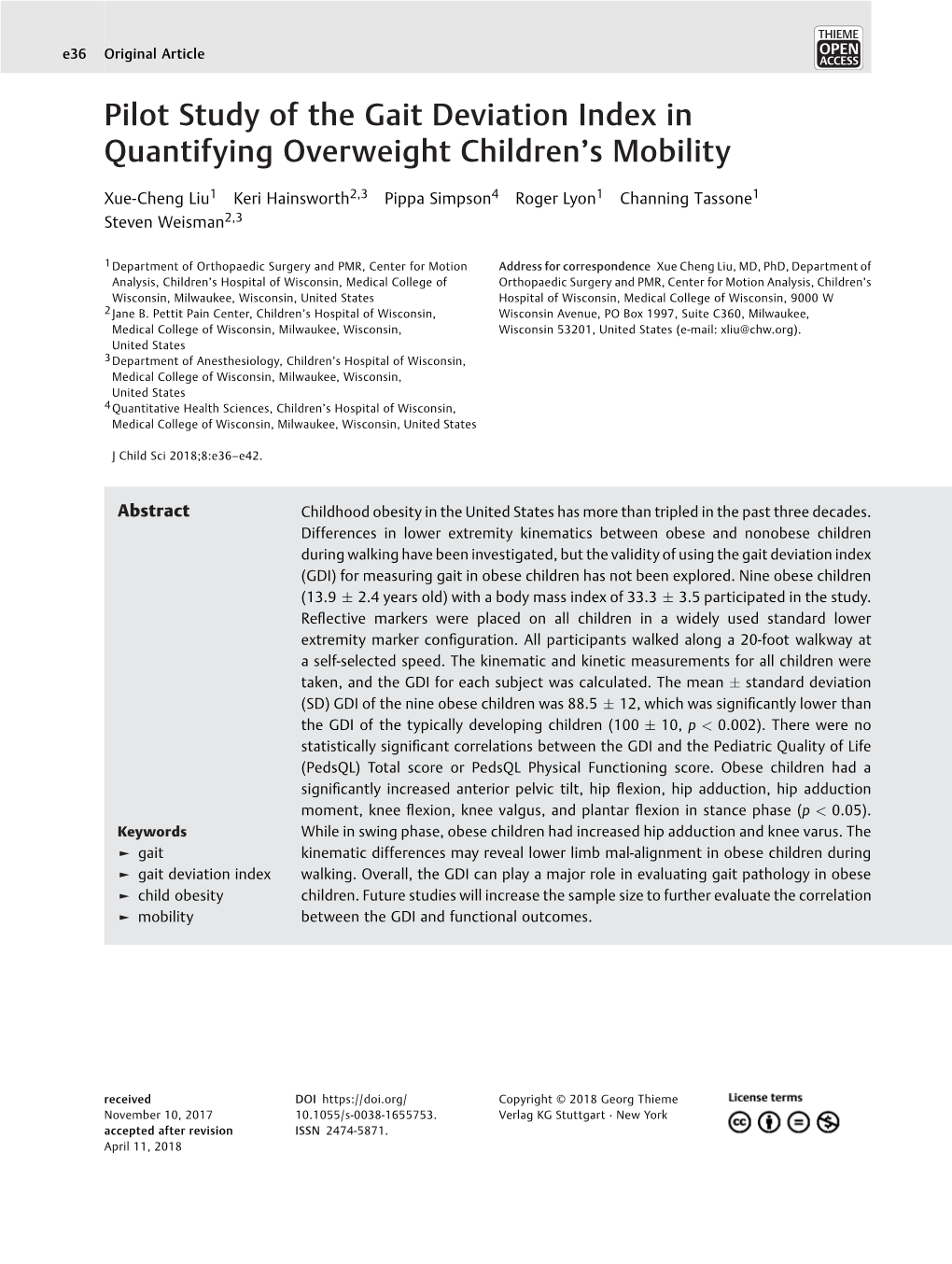 Pilot Study of the Gait Deviation Index in Quantifying Overweight Children’S Mobility