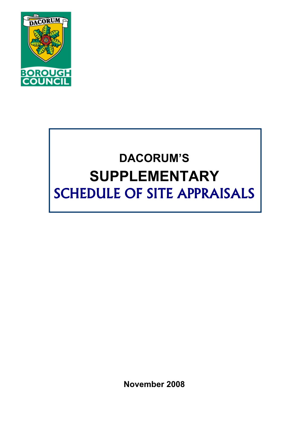 Supplementary Schedule of Site Appraisals