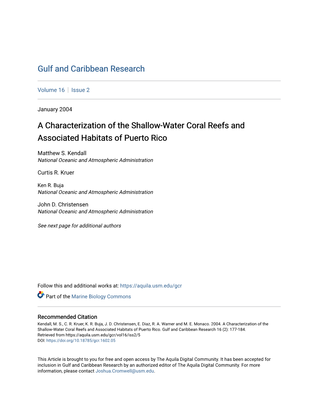 A Characterization of the Shallow-Water Coral Reefs and Associated Habitats of Puerto Rico