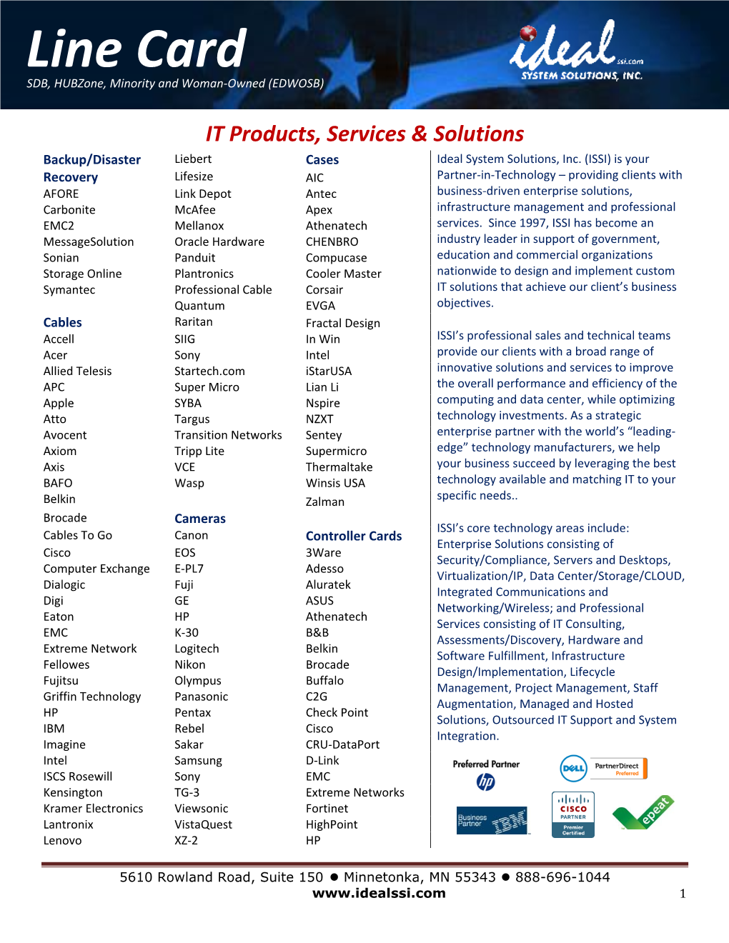 Line Card SDB, Hubzone, Minority and Woman-Owned (EDWOSB)