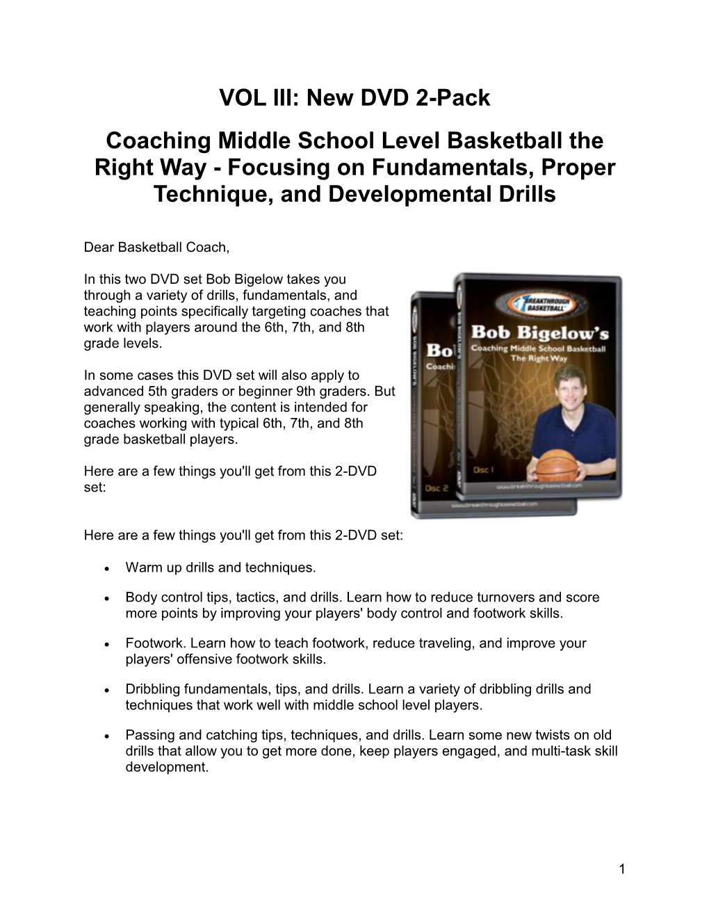 Bob's Three New Dvd Sets for Youth Basketball Coaches