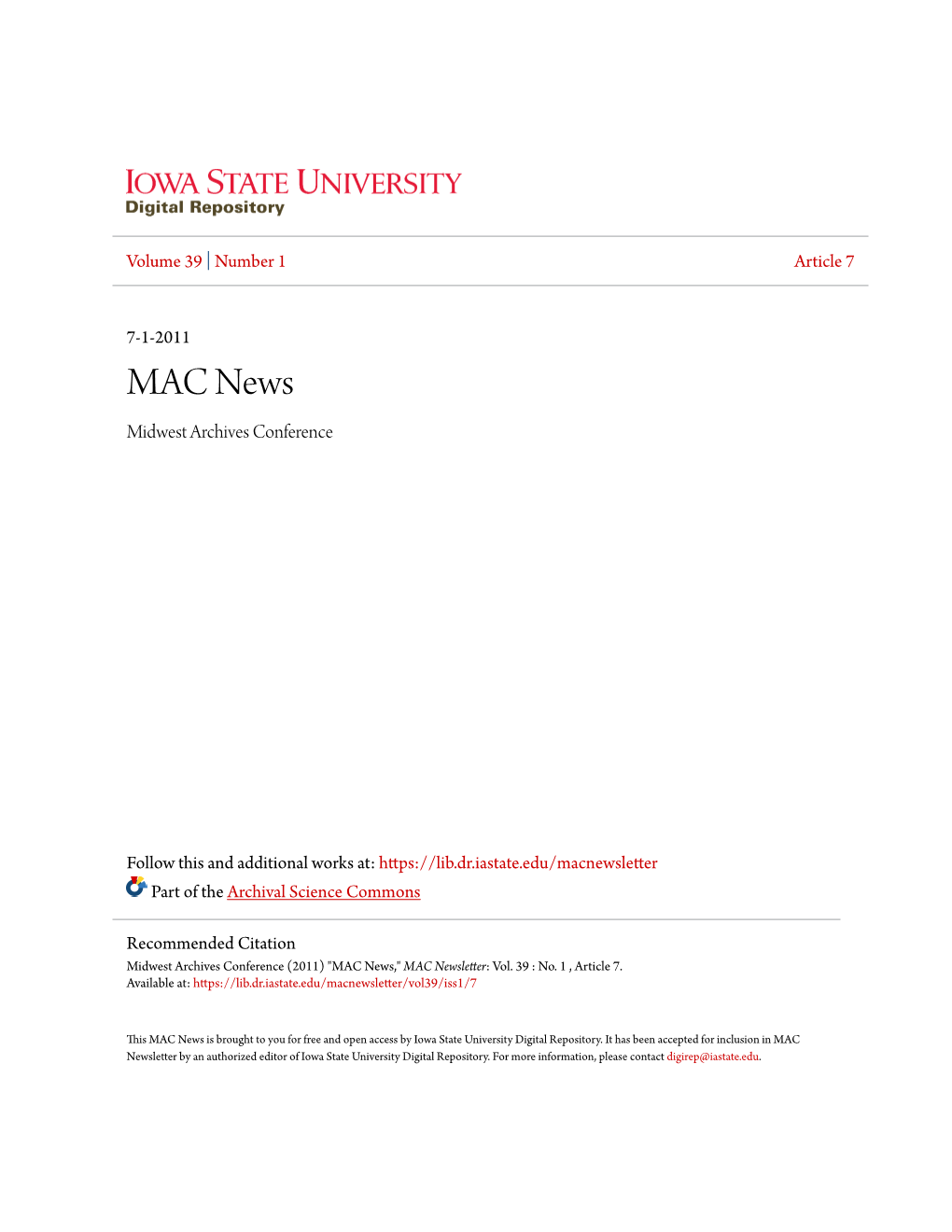MAC News Midwest Archives Conference