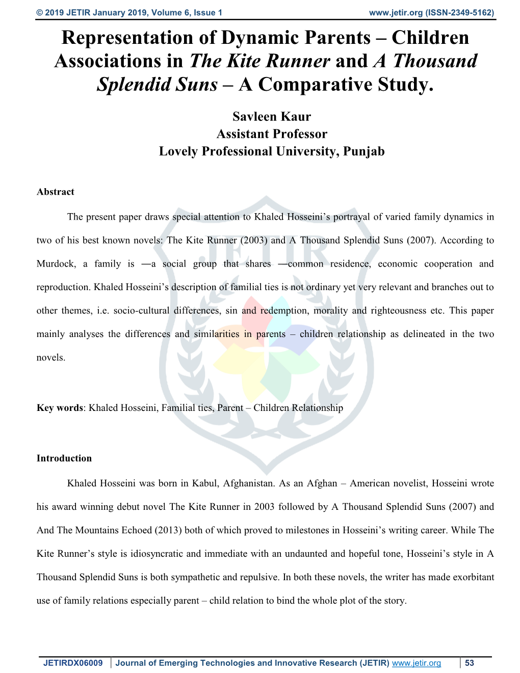 Children Associations in the Kite Runner and a Thousand Splendid Suns – a Comparative Study