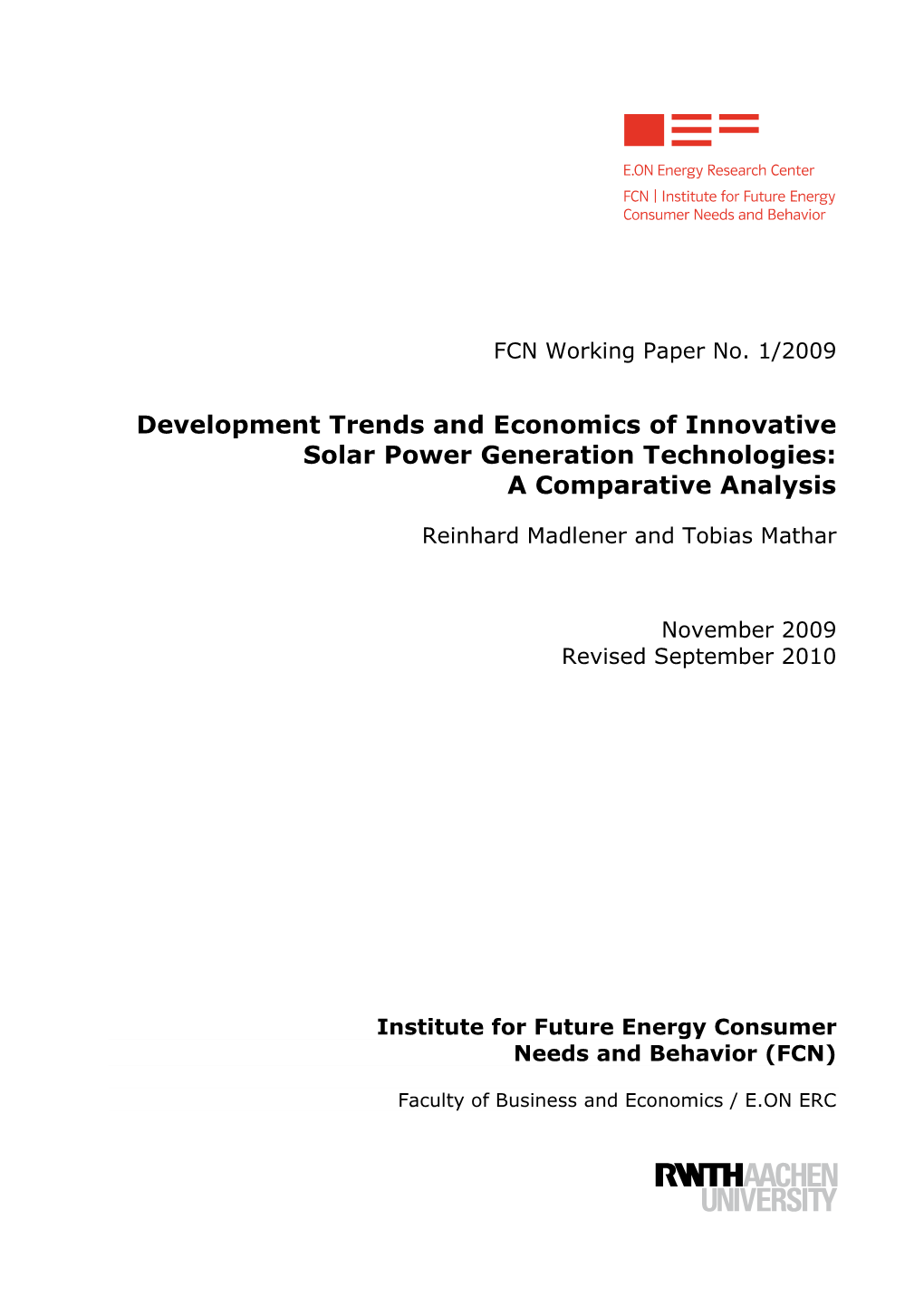Development Trends and Economics of Innovative Solar Power Generation Technologies: a Comparative Analysis