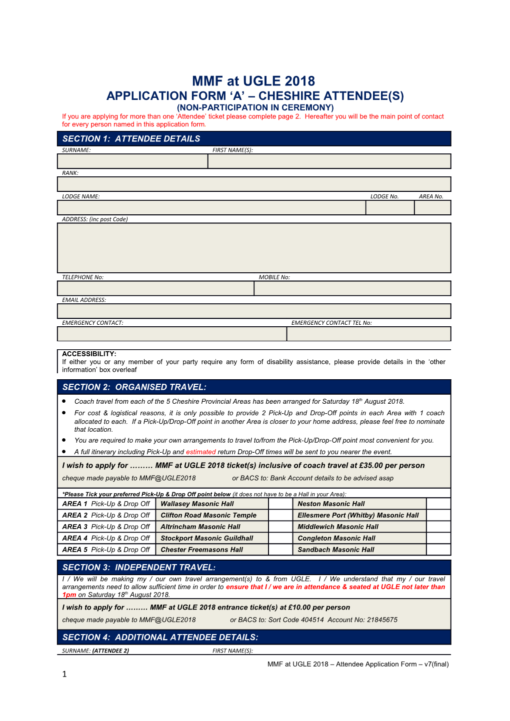 Application Form a Cheshire Attendee(S)