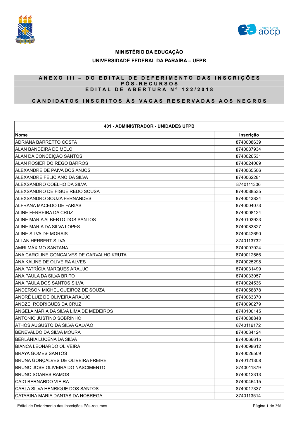 Anexo III Do Edital De Deferimento Das Inscrições Pós-Recursos