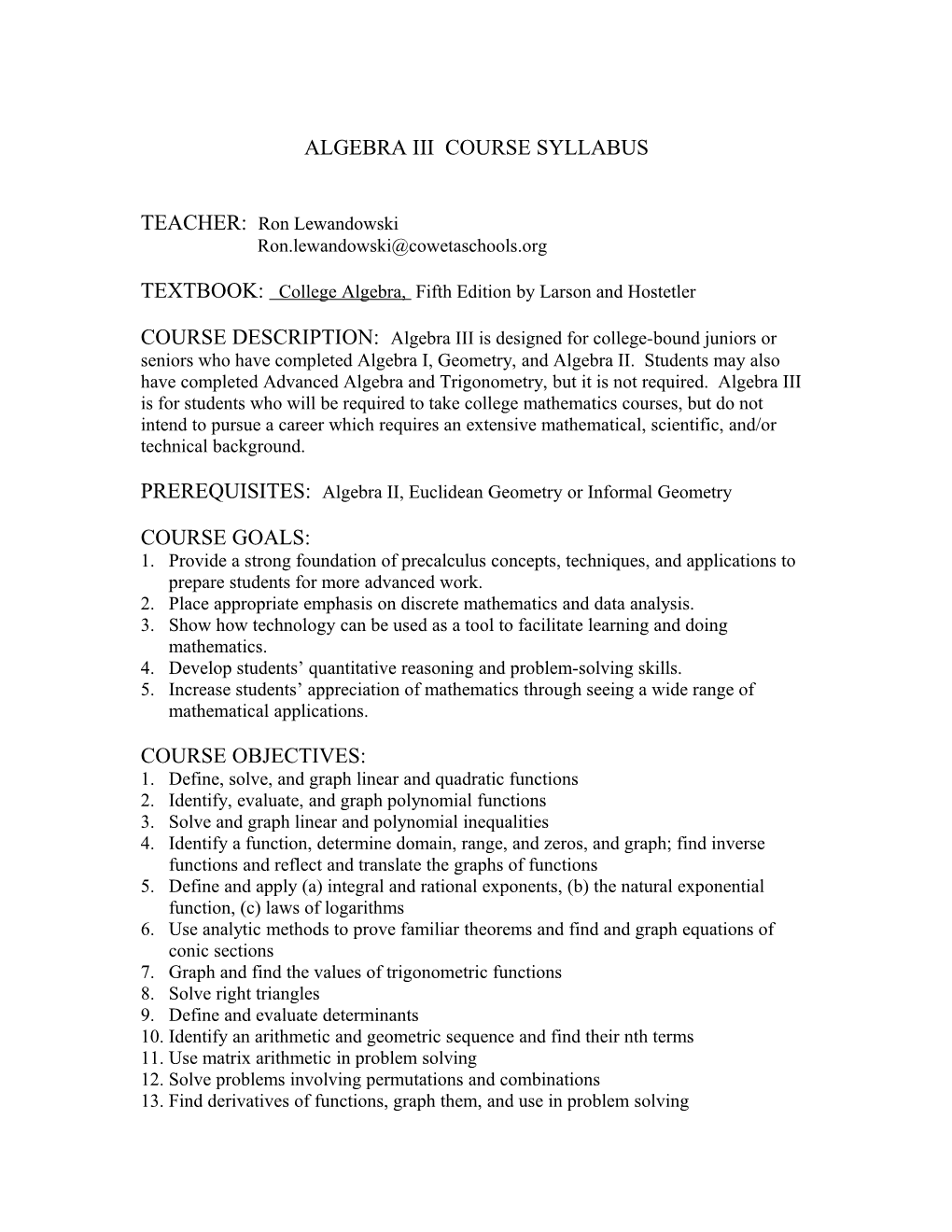 ALGEBRA III ASSIGNMENTS (1St) A