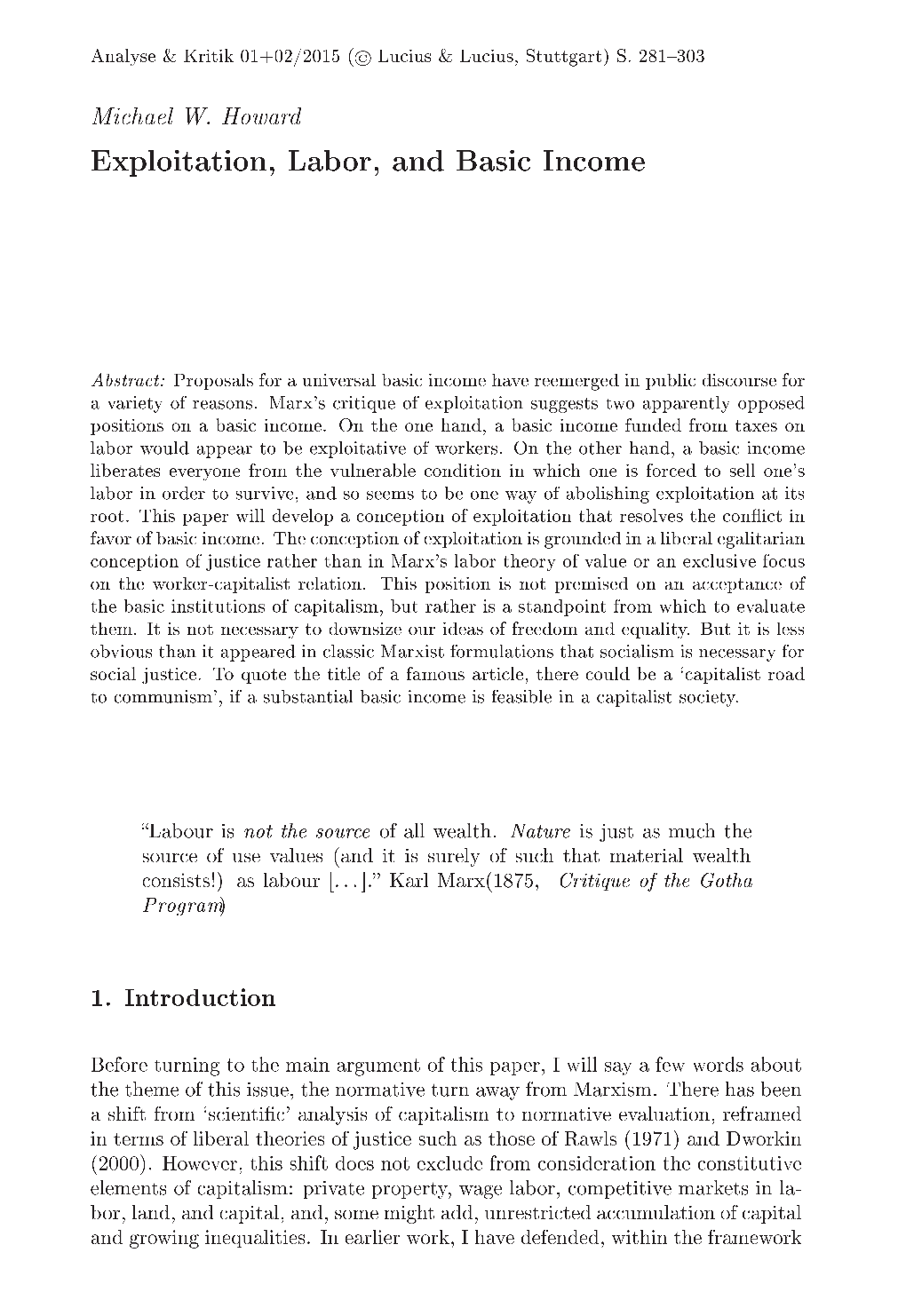 Exploitation, Labor, and Basic Income