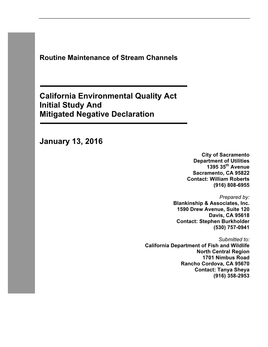 California Environmental Quality Act Initial Study and Mitigated Negative Declaration January 13, 2016