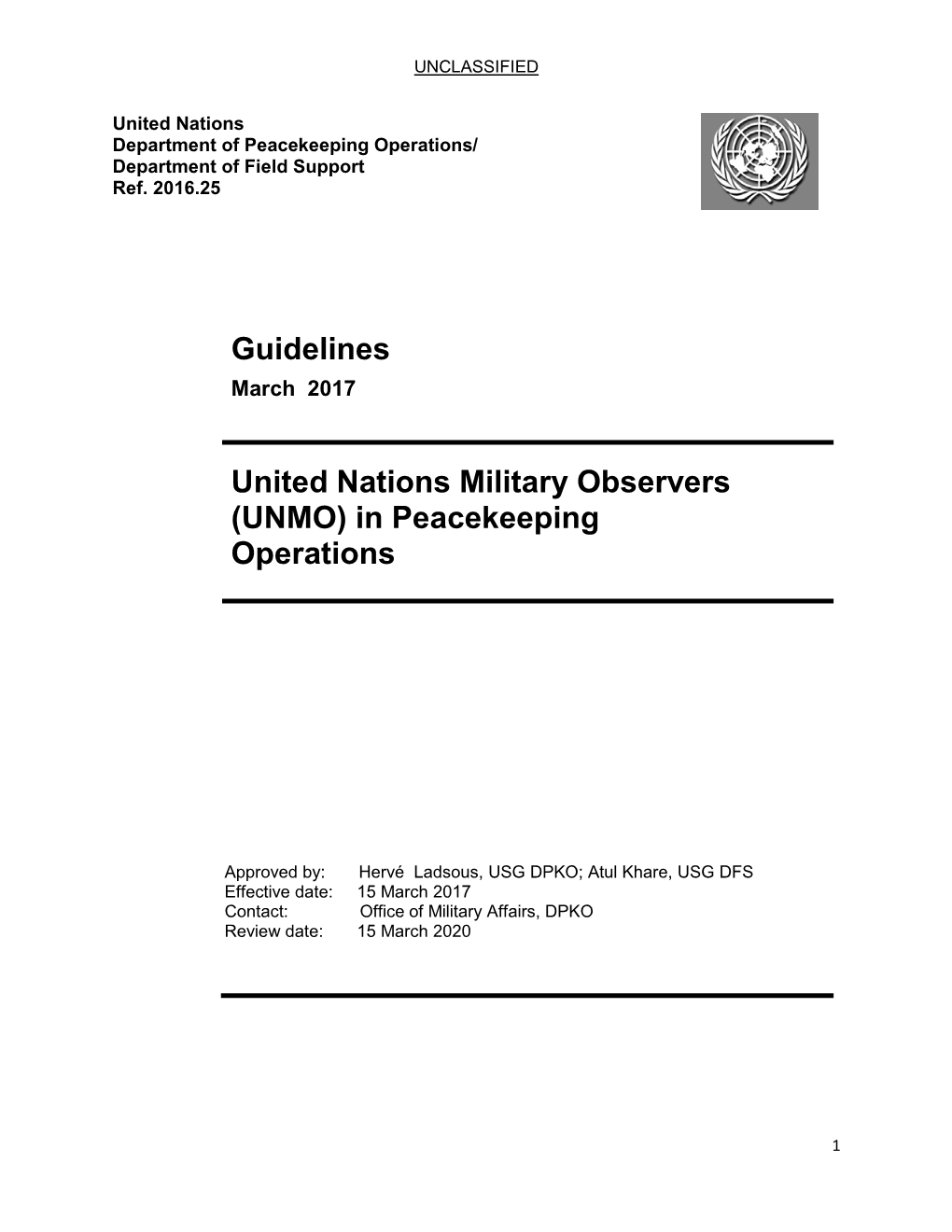 (UNMO) in Peacekeeping Operations