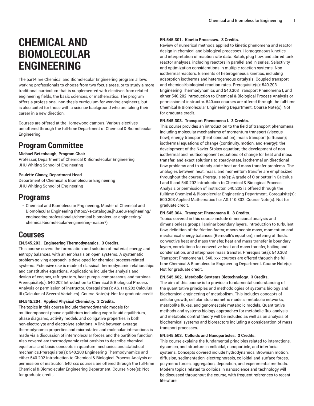 Chemical and Biomolecular Engineering 1