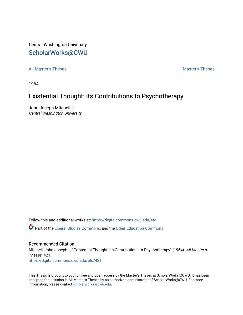 Existential Thought: Its Contributions to Psychotherapy