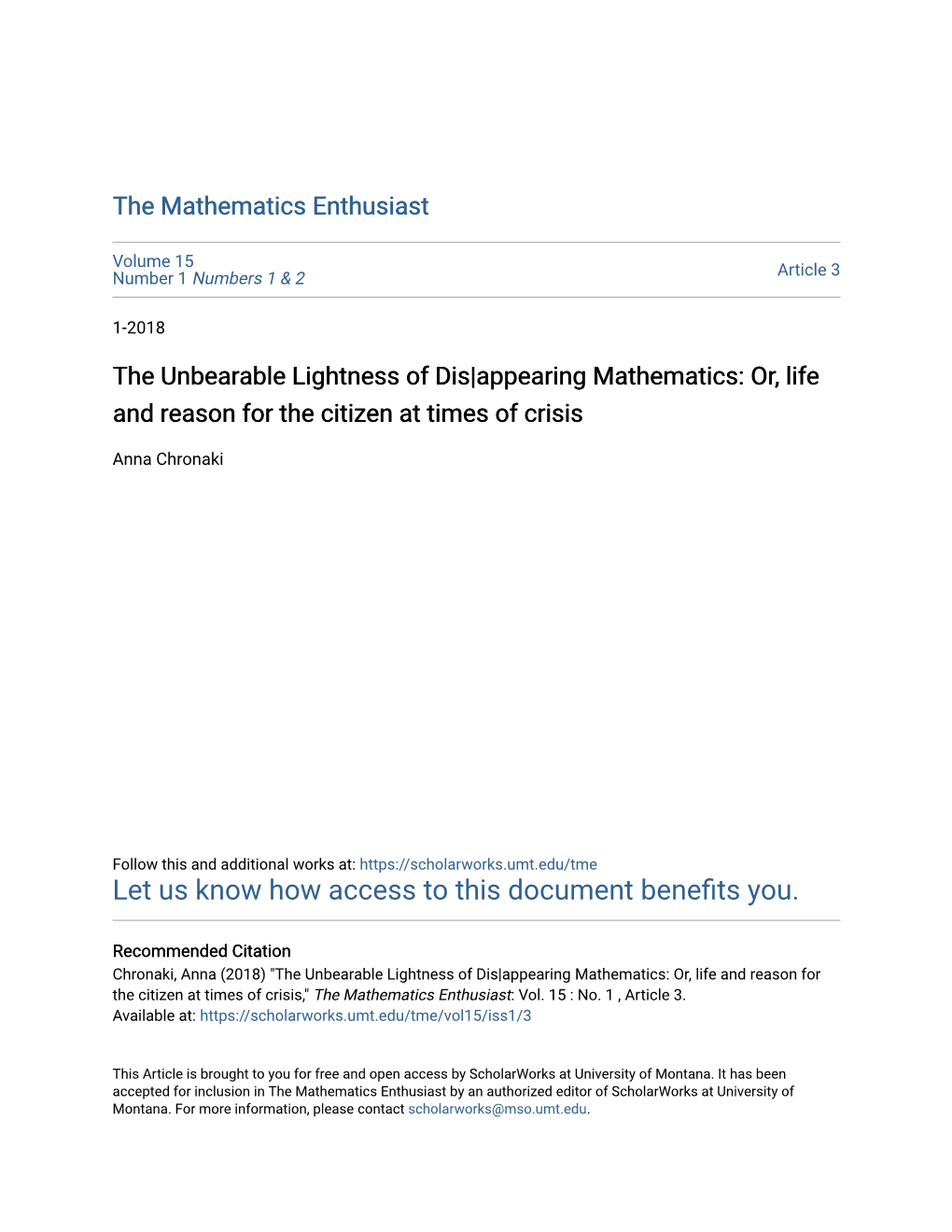 The Unbearable Lightness of Dis|Appearing Mathematics: Or, Life and Reason for the Citizen at Times of Crisis