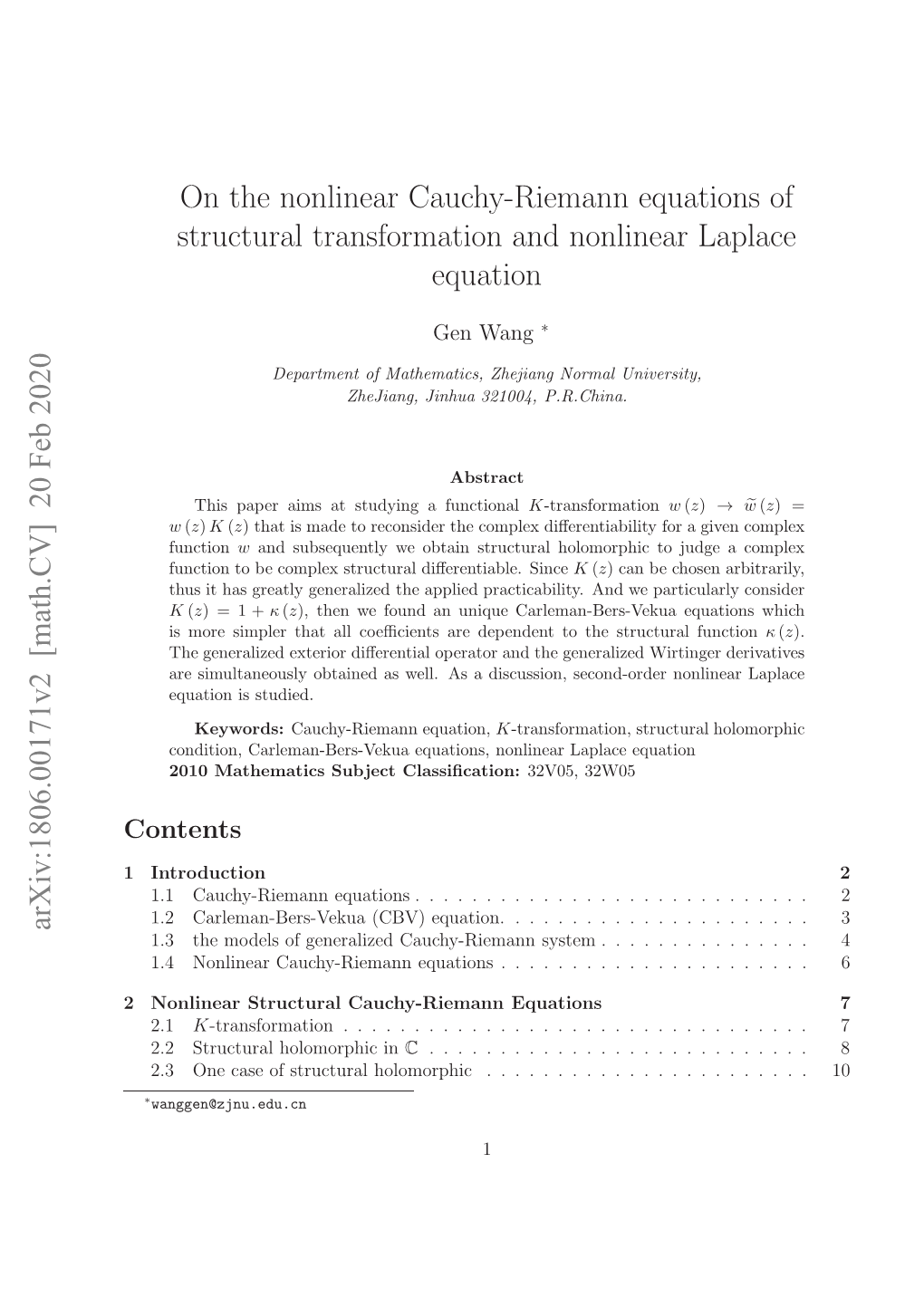 20 Feb 2020 on the Nonlinear Cauchy-Riemann Equations of Structural Transformation and Nonlinear