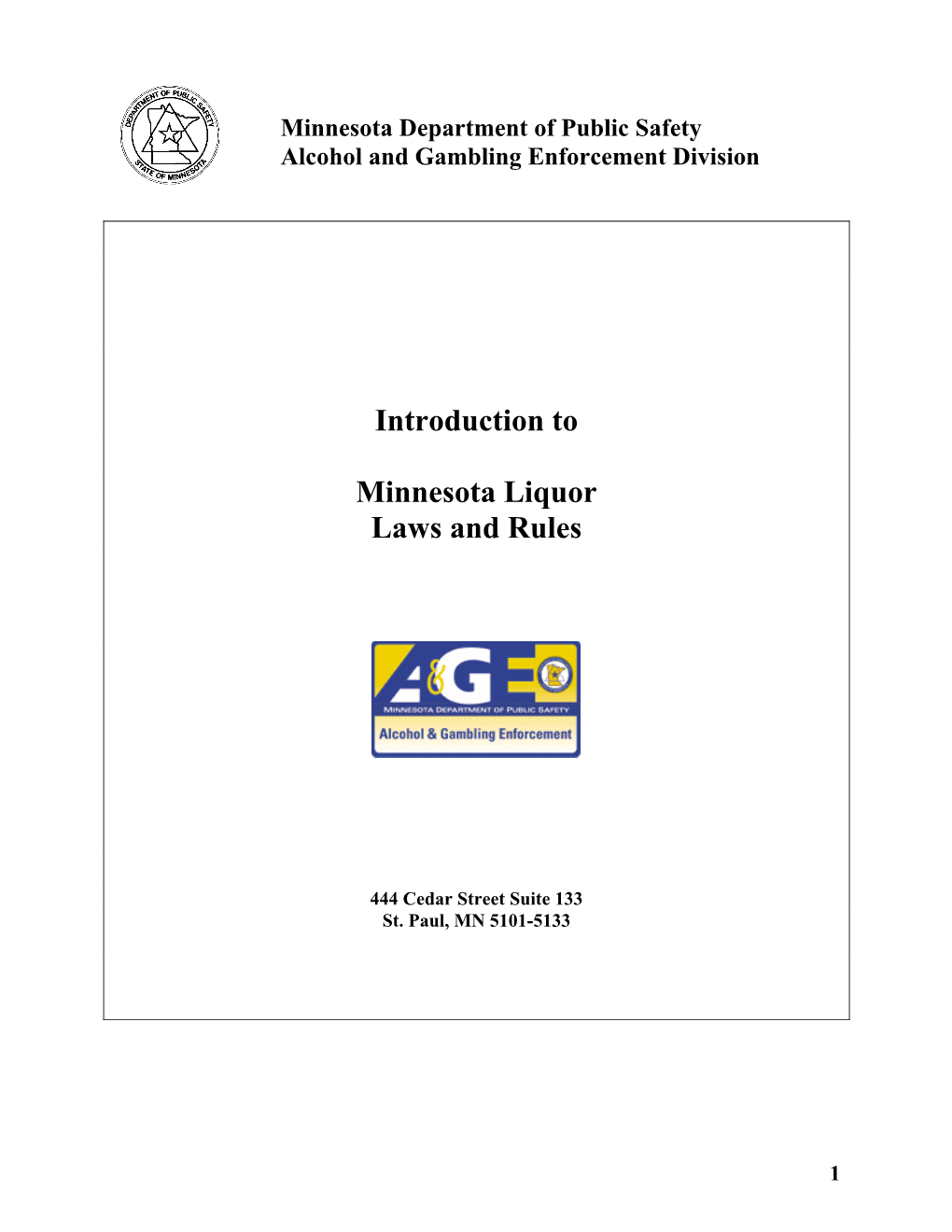 Introduction to Minnesota Liquor Laws and Rules
