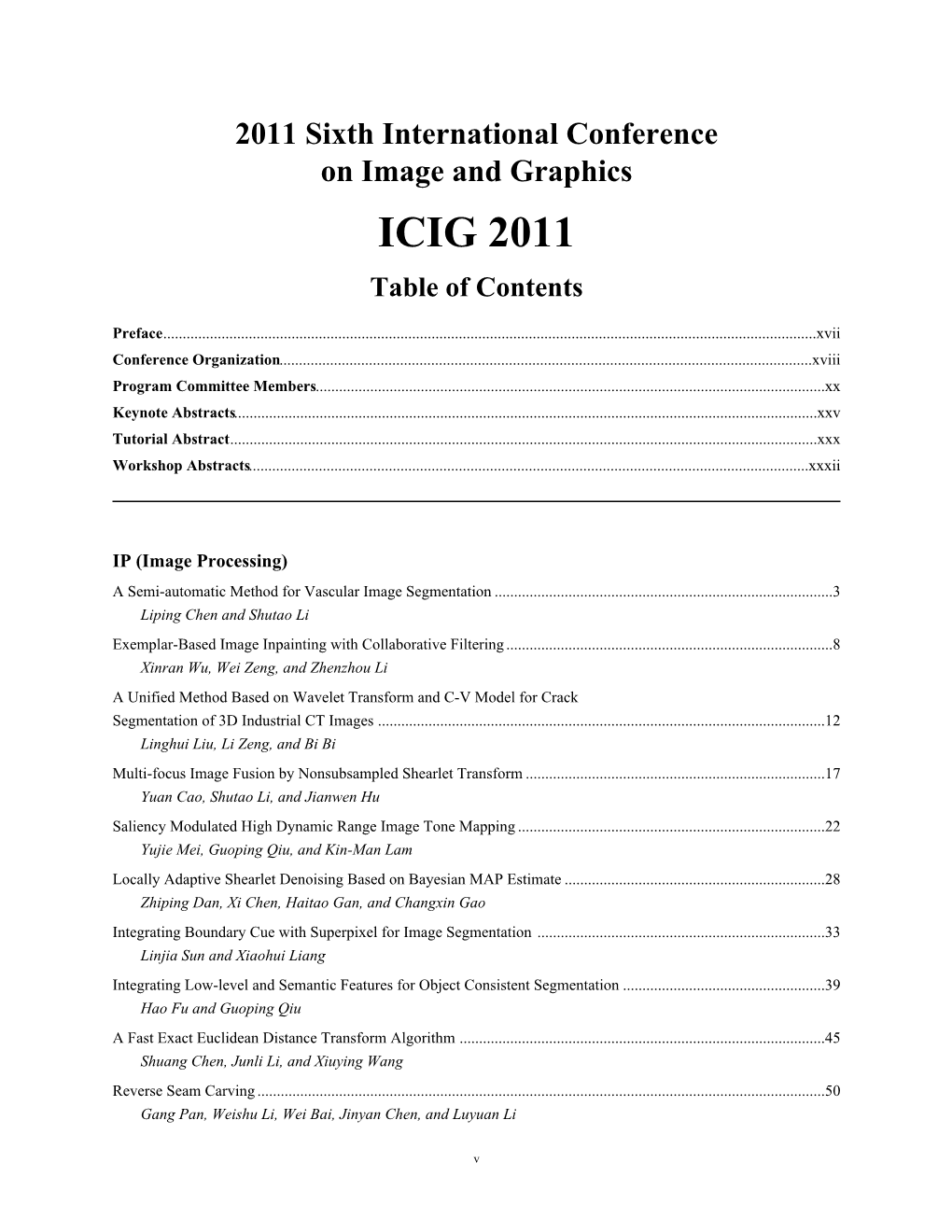 ICIG 2011 Table of Contents
