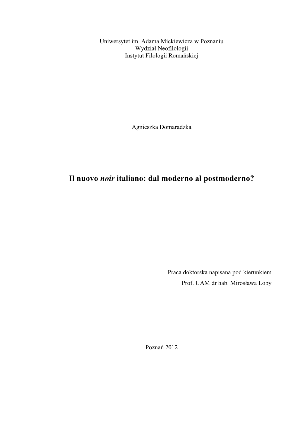 Il Nuovo Noir Italiano: Dal Moderno Al Postmoderno?