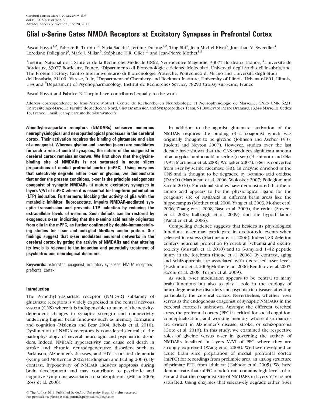 Glial D-Serine Gates NMDA Receptors at Excitatory Synapses in Prefrontal Cortex