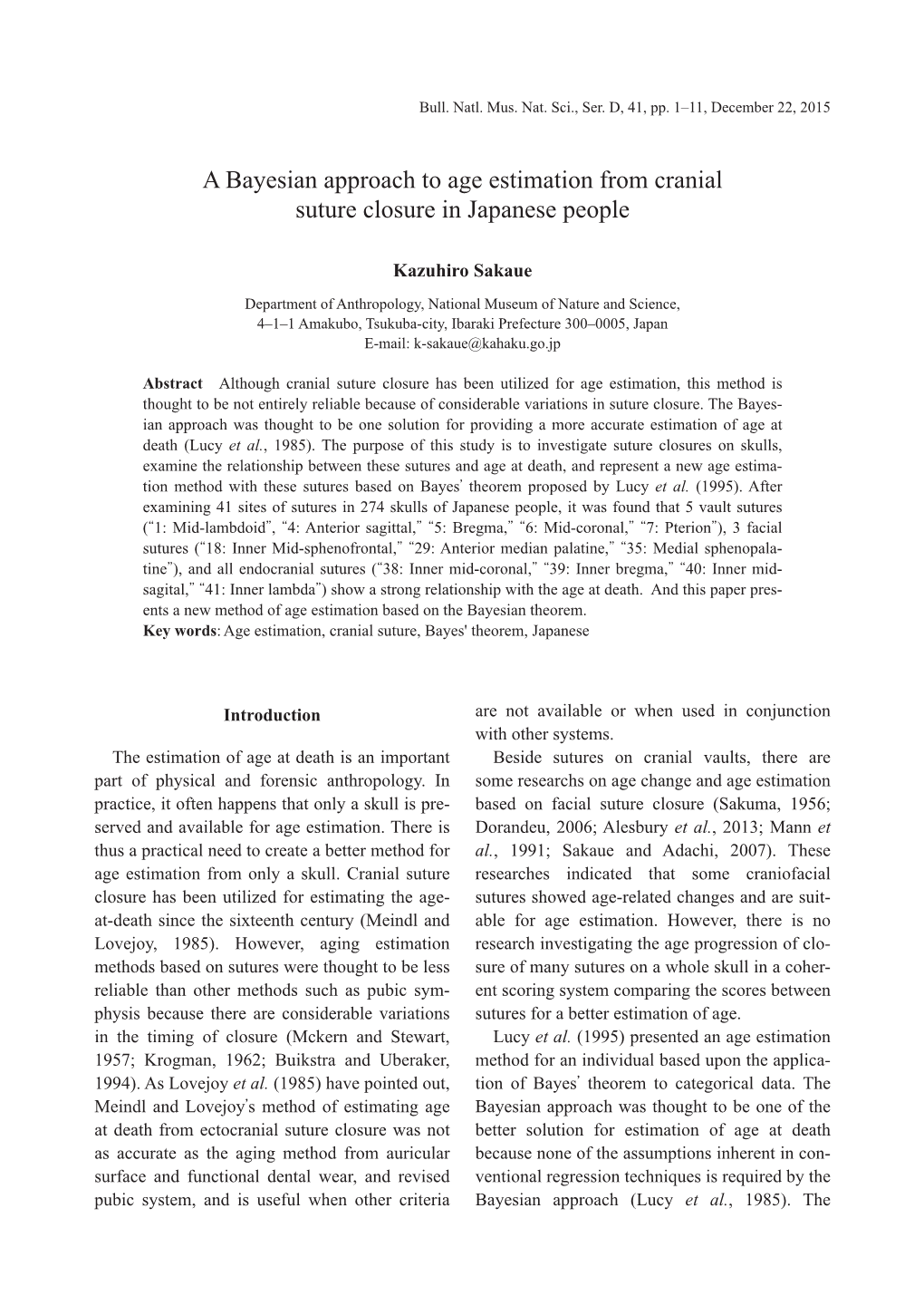 A Bayesian Approach to Age Estimation from Cranial Suture Closure in Japanese People