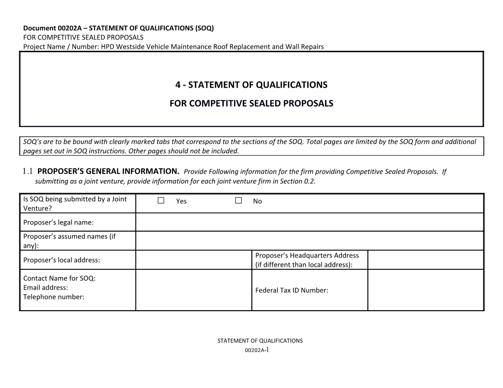 Document 00202A STATEMENT of QUALIFICATIONS (SOQ)