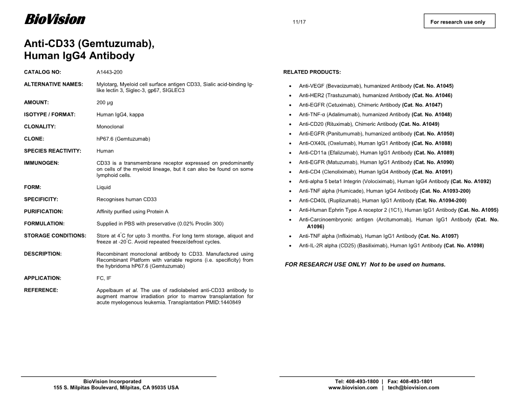 Biovision 11/17 for Research Use Only