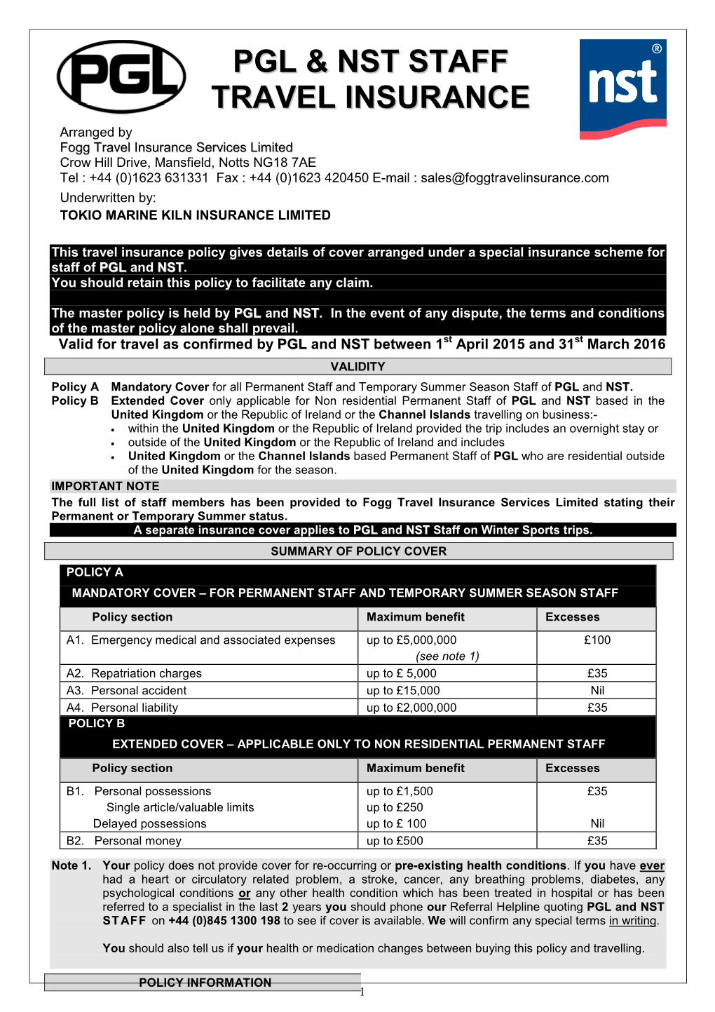 Pgl & Nst Staff Travel Insurance