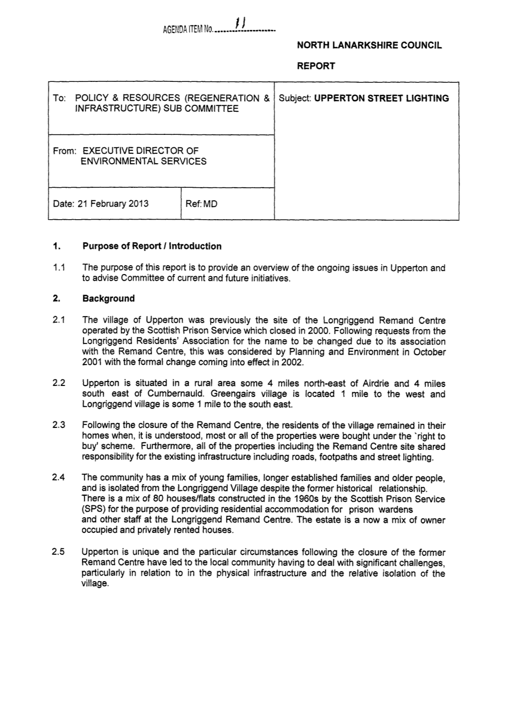 Upperton Street Lighting Infrastructure) Sub Committee