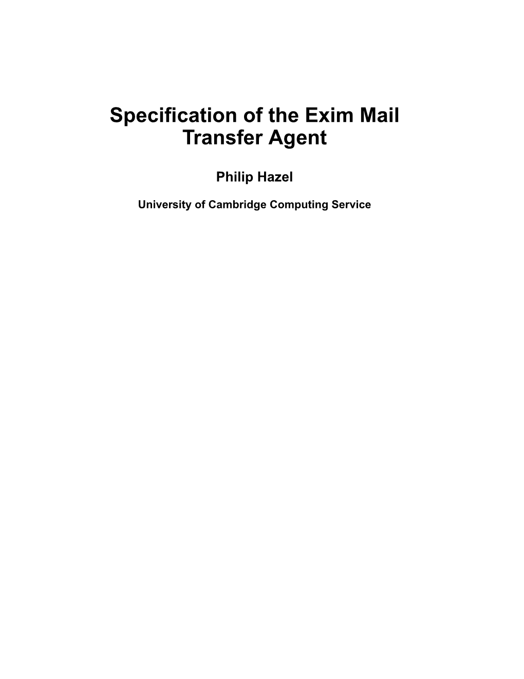 Specification of the Exim Mail Transfer Agent