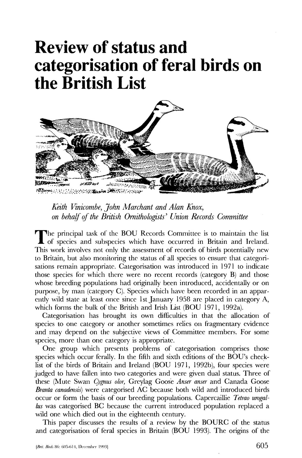 Review of Status and Categorisation of Feral Birds on the British List