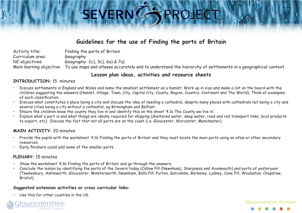Guidelines for the Use of Finding the Ports of Britain
