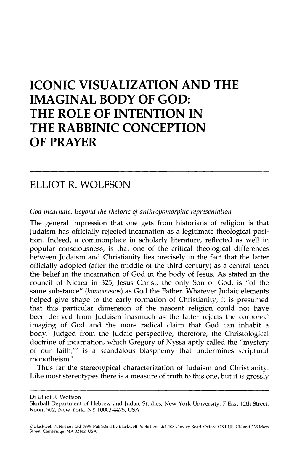 Iconic Visualization and the Imaginal Body of God: Intention in Rabbinic Prayer