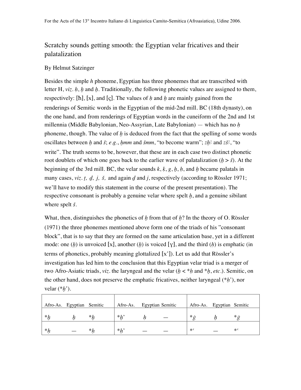 The Egyptian Velar Fricatives and Their Palatalization