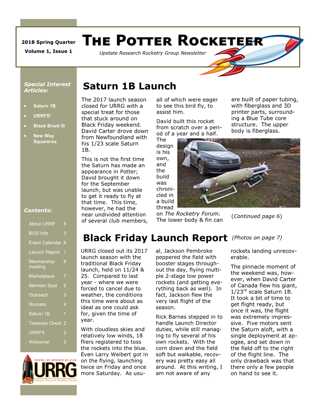 The Potter Rocketeer Volume 1, Issue 1 Upstate Research Rocketry Group Newsletter