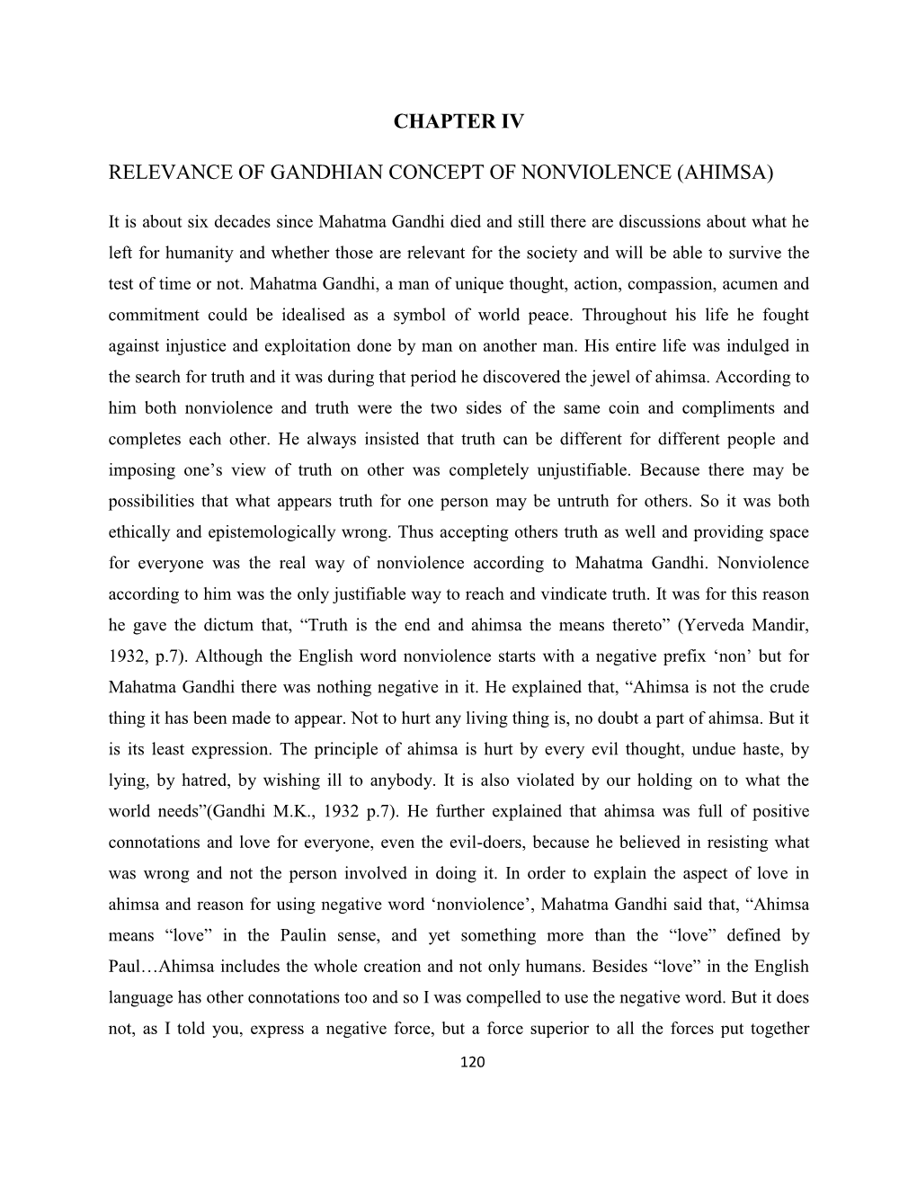 Chapter Iv Relevance of Gandhian Concept of Nonviolence