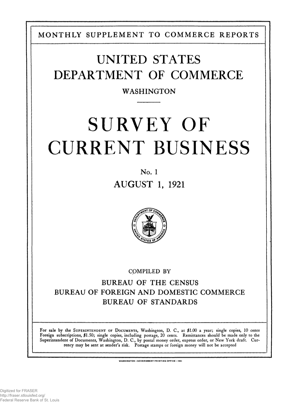 Survey of Current Business August 1921