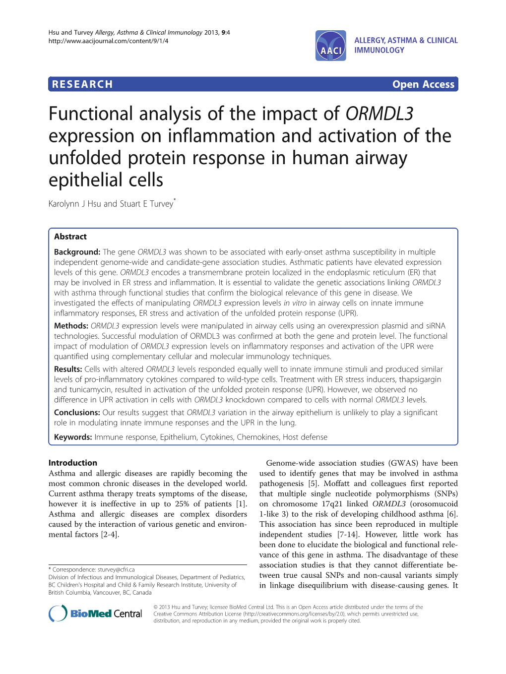 Functional Analysis of the Impact of ORMDL3 Expression On