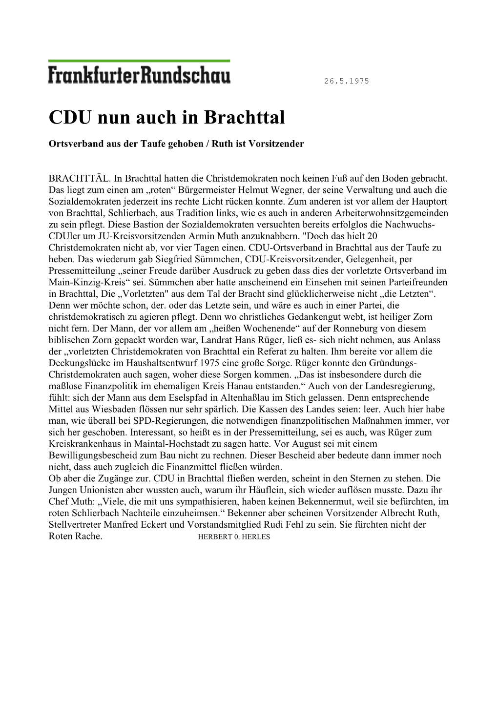 CDU Nun Auch in Brachttal