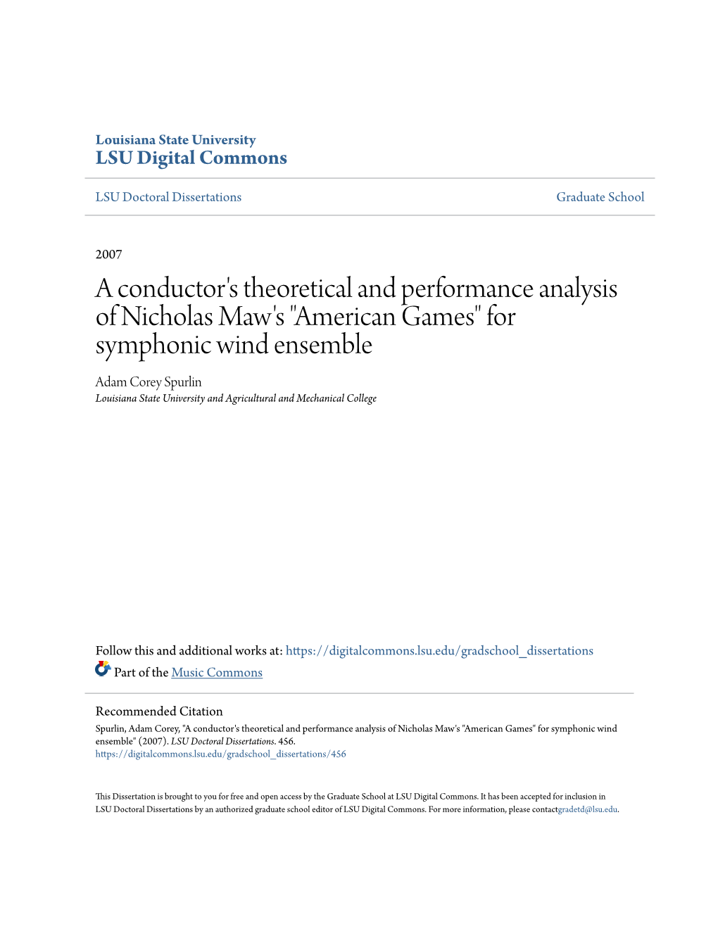 American Games" for Symphonic Wind Ensemble Adam Corey Spurlin Louisiana State University and Agricultural and Mechanical College