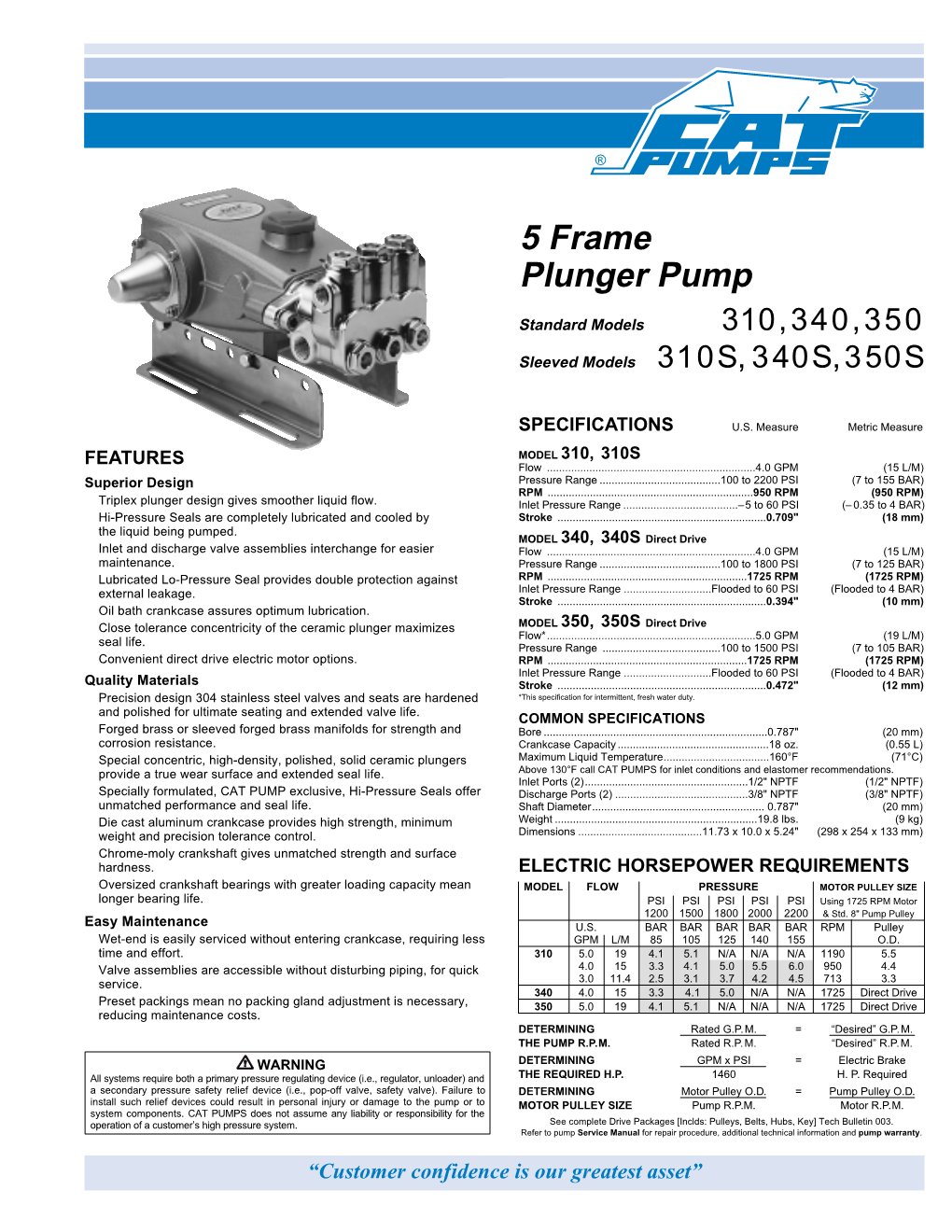 310-310S, 340-340S, 350-350S Triplex Plunger Pump Data Sheet