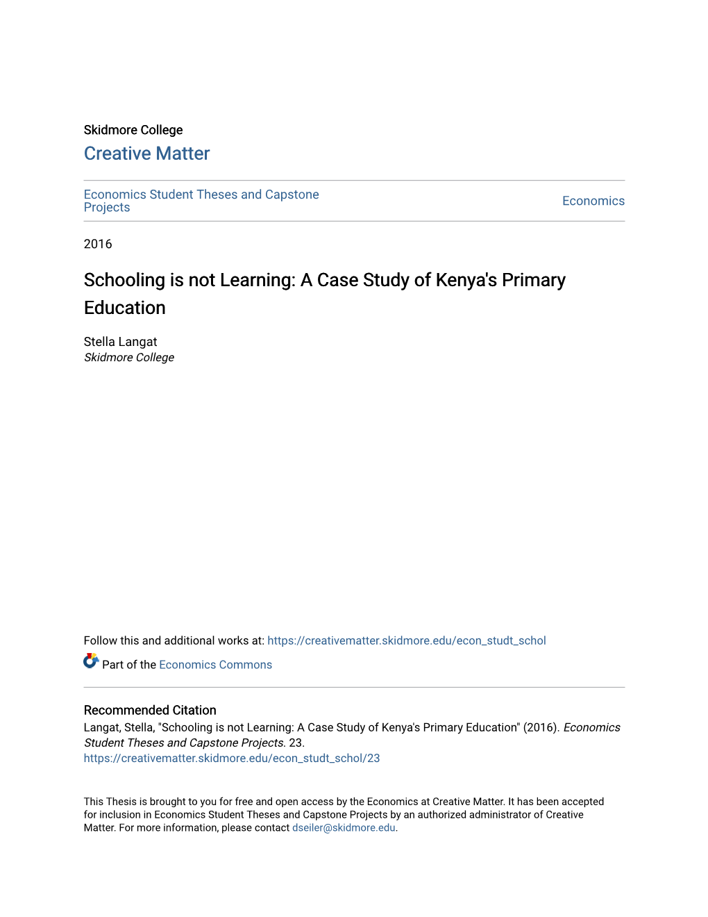 A Case Study of Kenya's Primary Education