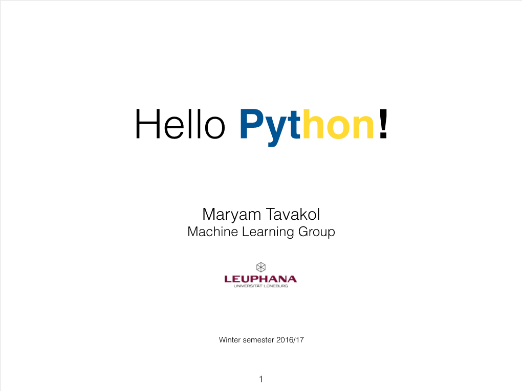 Maryam Tavakol Machine Learning Group