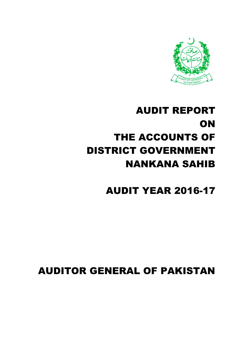 Audit Report on the Accounts of District Government Nankana Sahib