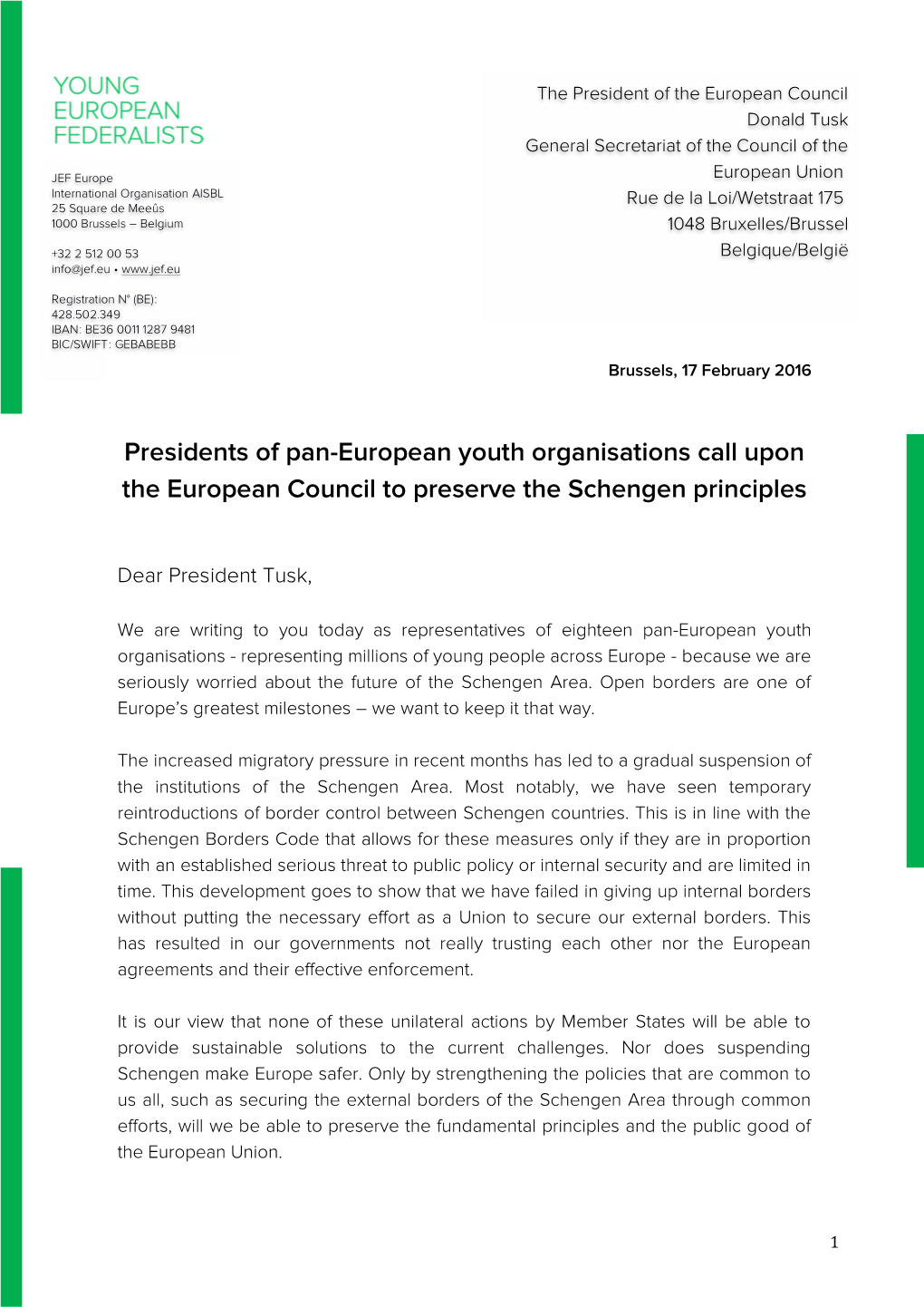 Presidents of Pan-European Youth Organisations Call Upon The