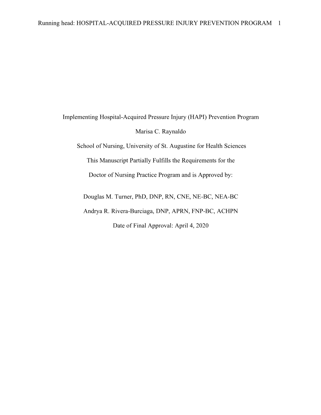 Hospital-Acquired Pressure Injury Prevention Program 1